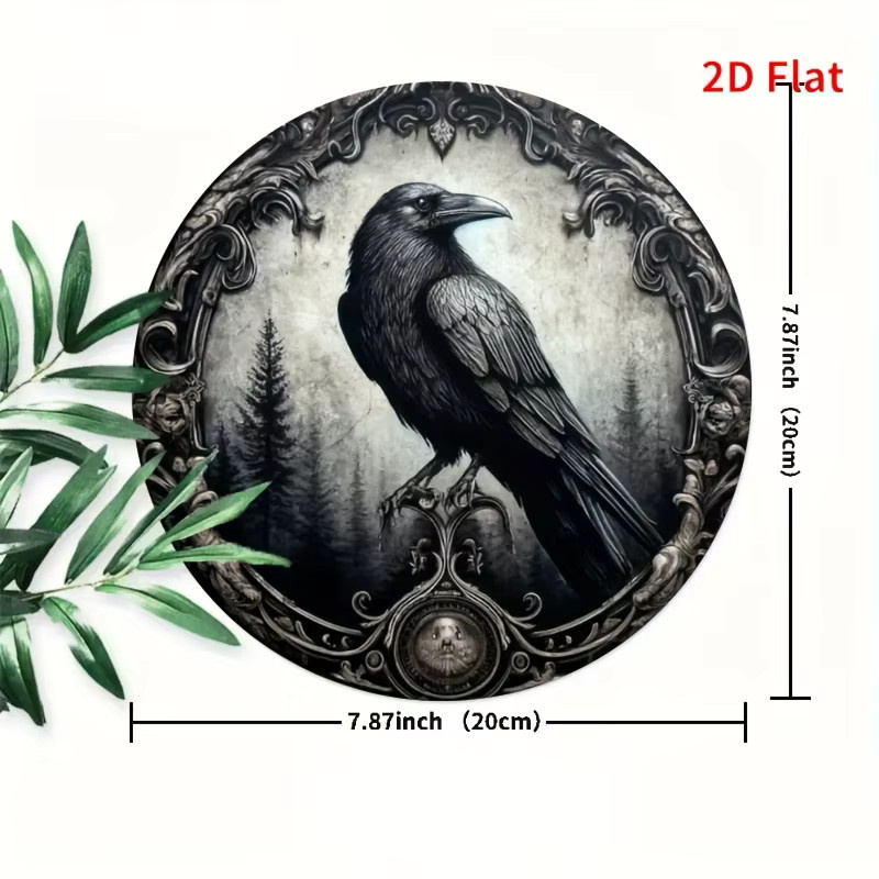 Potdemiel Rundes Metallschild aus Aluminium mit Krähenmotiv in Schwarz, Durchmesser: 20 cm - Bild 2