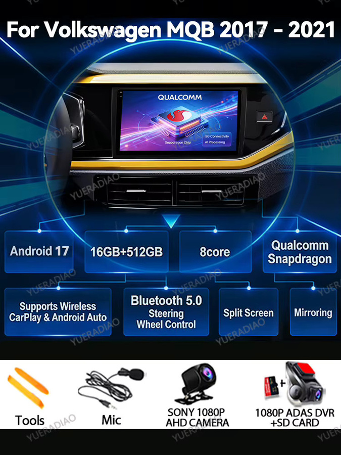 Android 17 Autoradio für VW Volkswagen MQB Polo VI Jetta MK7 T6 Bora Multimedia-Videoplayer mit 4G WIFI GPS NAVI DSP in Schwarz - Bild 5