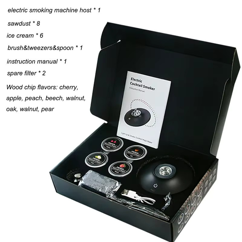 FLYMUYU Elektrisches Whiskey-Räucher-Set in Schwarz mit 8 Holzspänen, Eissteinen und Zubehör für Bourbon Whiskey - Bild 5