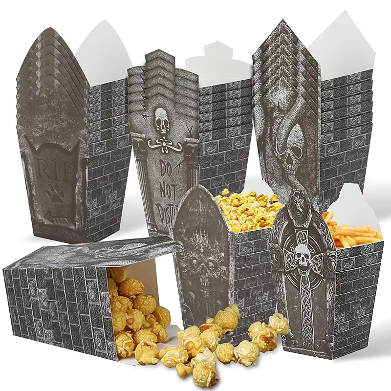 ZQNYCY Halloween Grabstein Popcorn-Boxen in Grau und Multicolour, Süßigkeitenbehälter für Kinder und Partyzubehör, 6 oder 12 Stück - Bild 2