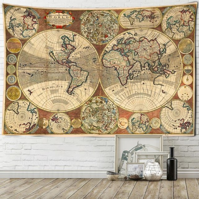 Weltkarte Wandteppich Super Six im Aquarell-Design, Bohemian Hippie Wanddeko aus Polyester, Mehrfarbig, B: 200 cm, H: 150 cm - Bild 1