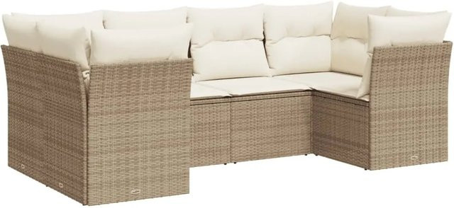 vidaXL 6-tlg Garten-Sofagarnitur L-Form in Beige mit Kissen und UV-beständigem Polsterstoff - Bild 1