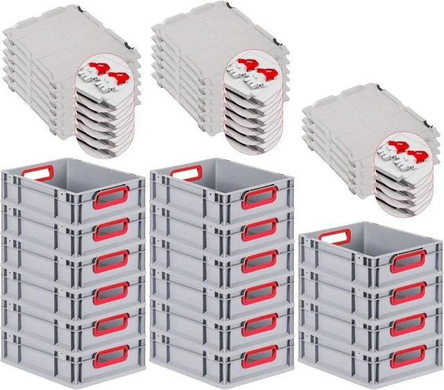 PROREGAL Spar Set 16x Eurobox Nextgen Color mit Scharnierdeckel und Schiebeschnappverschlüssen in Rot, H x B x T: 12 x 30 x 40 cm - Bild 1