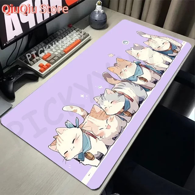 Potdemiel XXL Gaming Mousepad Süße Katze Familie, Farbe: Purple, B/T: 80 x 30 cm - Bild 1