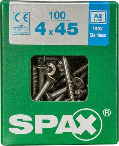 Spax Edelstahlschraube T-STAR plus mit Torx-Antrieb, silber, 100 Stück, Durchmesser: 4 mm, Länge: 45 mm - Bild 1