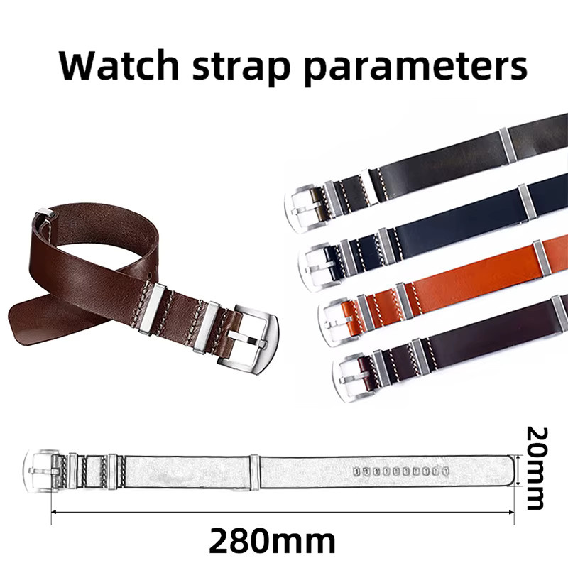 ADDIESDIVE Uhrenarmband Leder, 20 mm, Herren, Schwarz, Braun, Grün, Rot - Bild 2