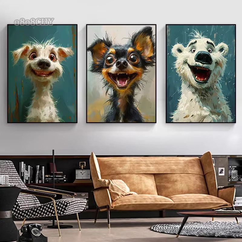Potdemiel Leinwandbild mit lachenden Tieren Hund Katze und Eisbär in Multicolor als Wandkunst für dein Zuhause - Bild 2