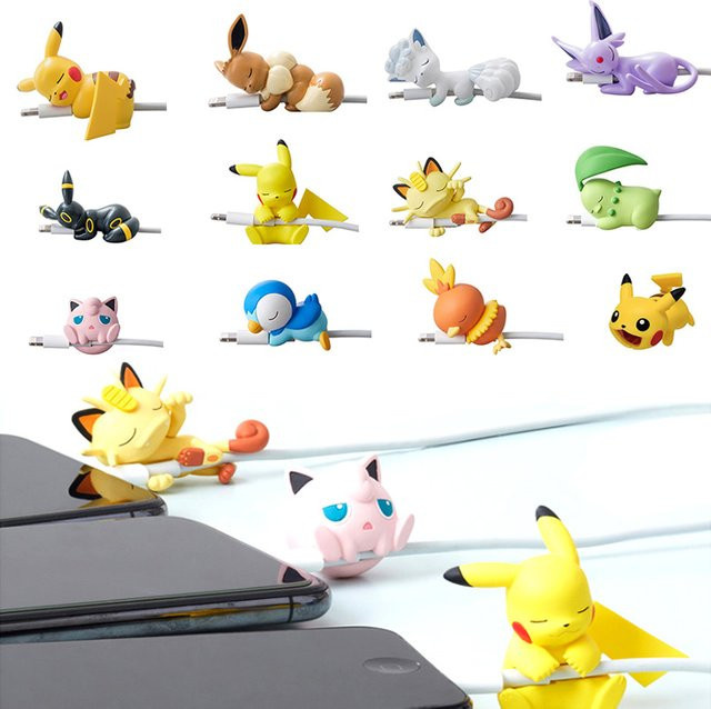 Bandai Pokemon USB-C Kabel-Schutz mit Anime-Cartoon-Figuren Pikachu Eevee Squirtle - Bild 1