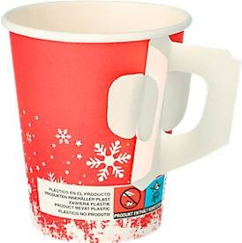 Papstar Trinkbecher Winter Time mit Henkel aus Pappe, rot/weiß, 200 ml, 50 Stück - Bild 1