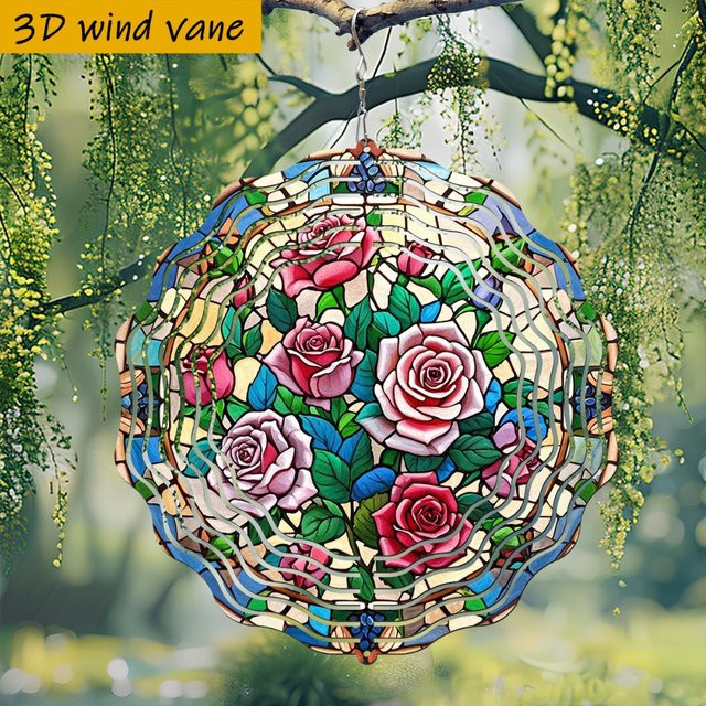 CIFBUY Glasblumen-Windspiel Rote Rose als Gartendekoration mit drehbarem Haken, Höhe: 25,5 cm - Bild 1