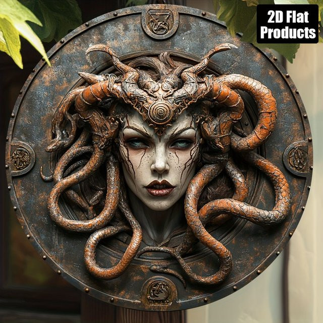 Potdemiel Vintage Medusa Rundes Aluminiumschild Wandkunst Durchmesser: 20,3 cm - Bild 1