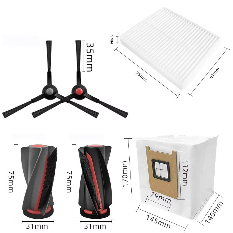 Fxaizl Ersatzteil-Set für Eufy Omni C28 und Omni X12 Pro mit Hauptbürste, Seitenbürste, Filtern und Staubbeuteln aus Kunststoff - Bild 2