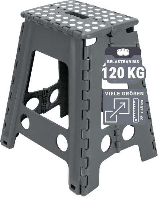 Klappbarer Tritthocker von Heimwohl in Grau mit Tragegriff, Höhe: 43 cm - Bild 1