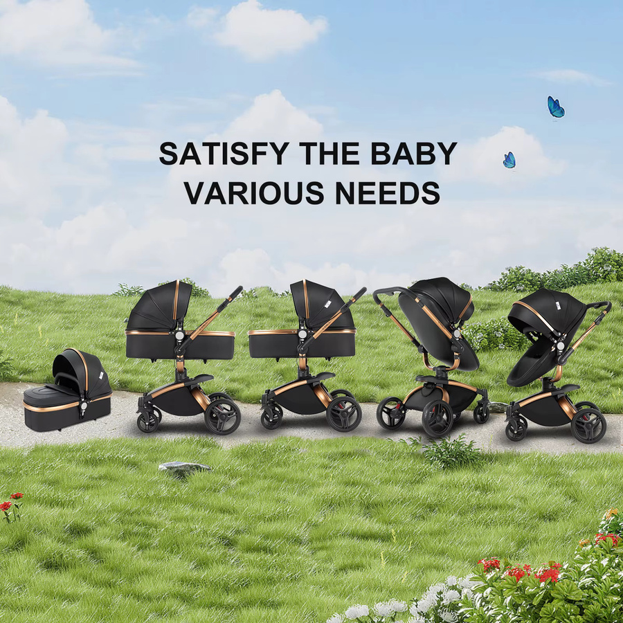 Oubeauou 3-in-1 Kombi-Kinderwagen für Neugeborene in Pink und Black mit Babywanne - Bild 2