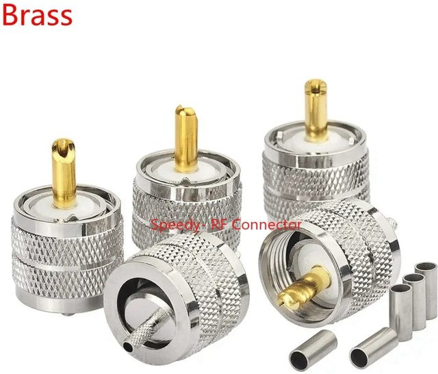 UHF-Stecker SL16 PL259 Crimp-Verbinder aus Kupfer in Silber für RG316 RG174 LMR100 RG179 RG188 RG58 RG142 LMR400 Kabel - Bild 1