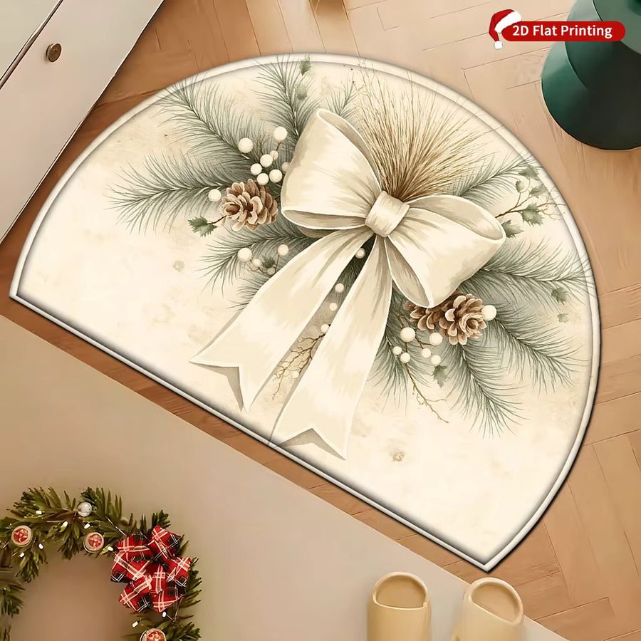 Halbkreisförmige Fußmatte von VIKAMA mit Weihnachtsmotiv Kiefernzweig Schleife und Beere als festliche Dekoration für deine Eingangshalle - Bild 2