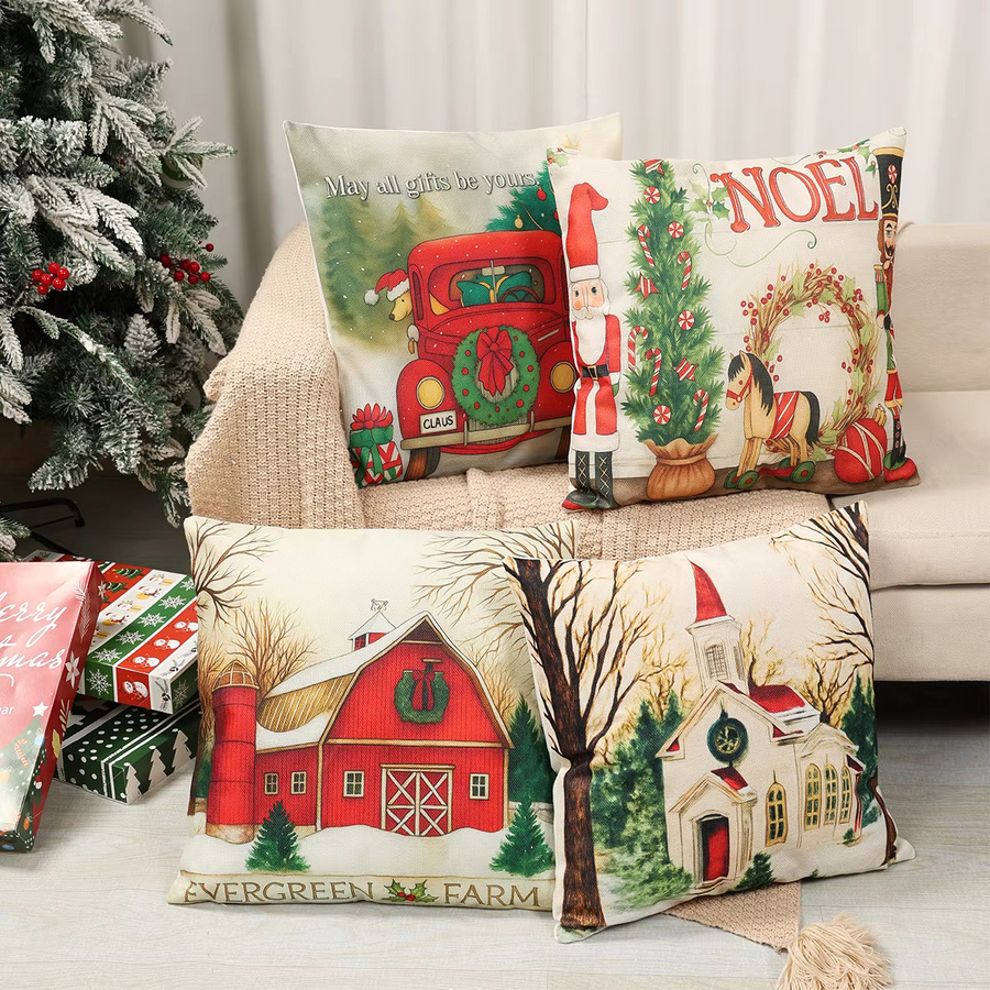 PATIMATE 4er-Set Weihnachts Kissenbezüge aus Leinen in Multicolour für Sofa und Couch - Bild 1
