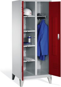 C+P Wäsche-Spind Classic mit 2 Abteilen auf Füßen, Front Rubinrot, Korpus Lichtgrau, H: 185 cm, B: 81 cm, T: 50 cm - Bild 1
