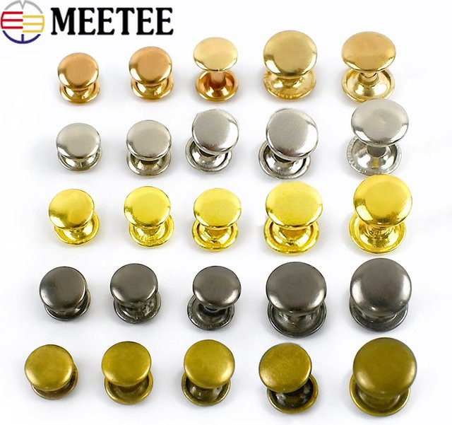 Meetee 100 Sets Metall-Doppelkappen-Nietenknöpfe in Silber für Lederhandwerk und Kleidung - Bild 1