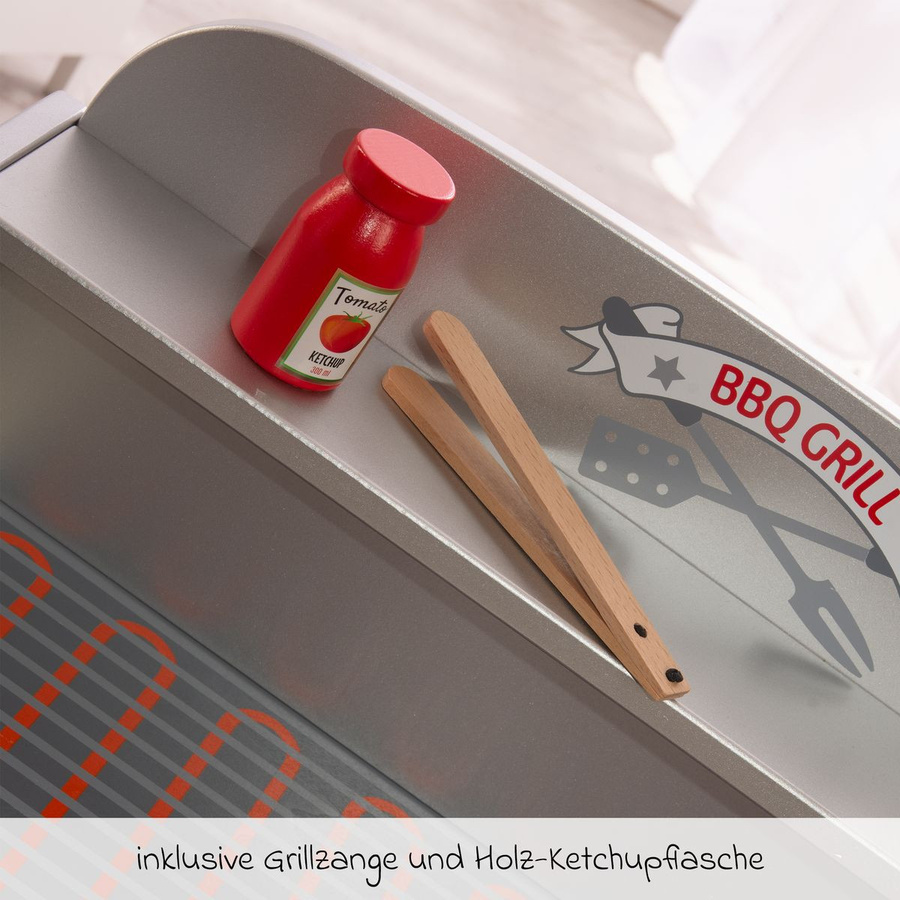 Roba BBQ Grill mit Grillzange, Holz-Ketchupflasche, 14-teiliges Set, Grau Braun, ab 3 Jahren - Bild 2