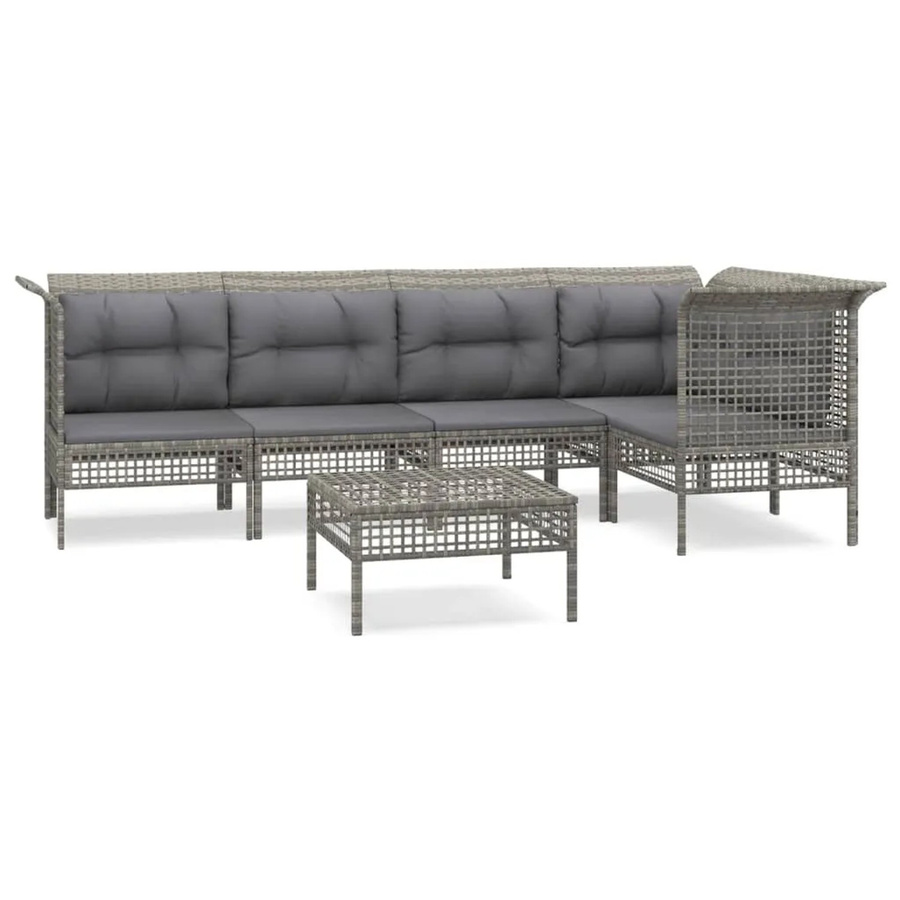 vidaXL 6-tlg Garten-Lounge-Set Modell 50 in Grau mit Kissen aus Poly Rattan und Metallrahmen - Bild 2