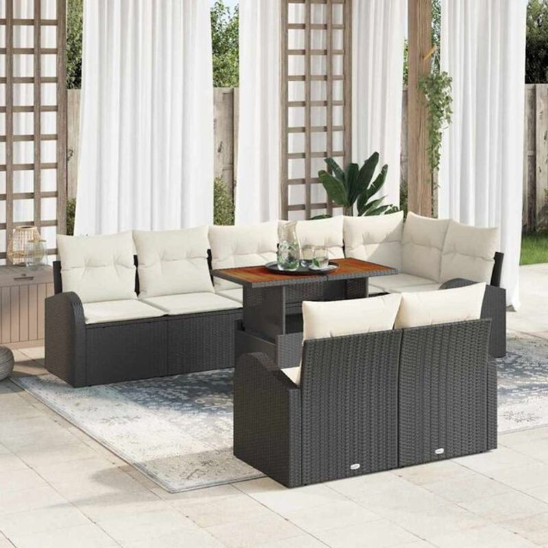 Vidaxl Garten-Sofa-Set aus Poly-Rattan mit Speicherfunktion, 9-teilig, Schwarz - Bild 1