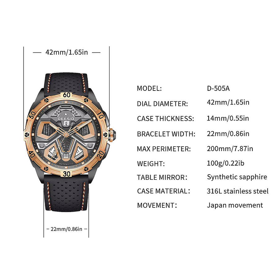 Deesio Armbanduhr Automatik, Edelstahl, Schwarz, Herren - Bild 3