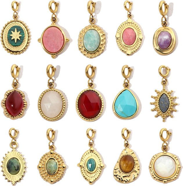 vnistar Anhänger, Rhodochrosit Naturstein, Edelstahl, Gold, Damen - Bild 1