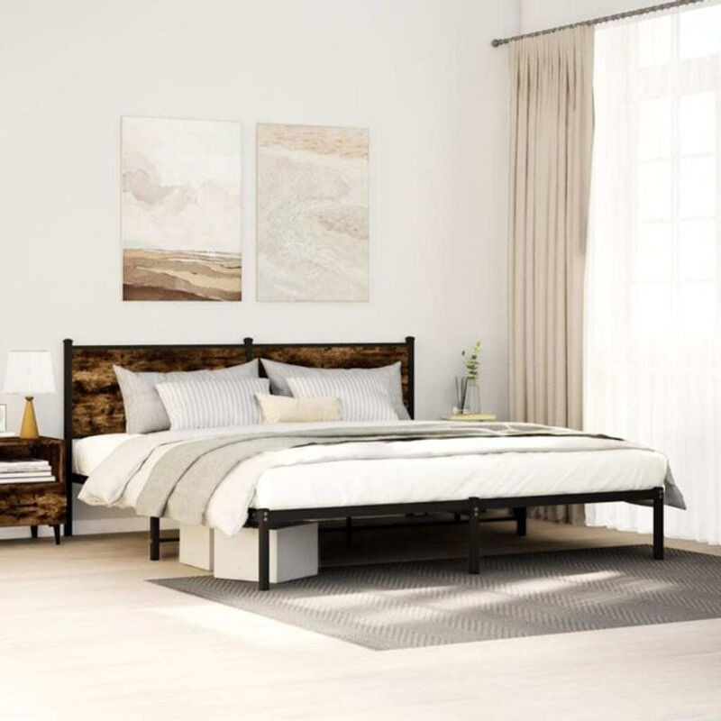 Metallbett Vidaxl in Räuchereiche Optik aus Stahl, Braun, B/T/H: 160 x 200 cm - Bild 1