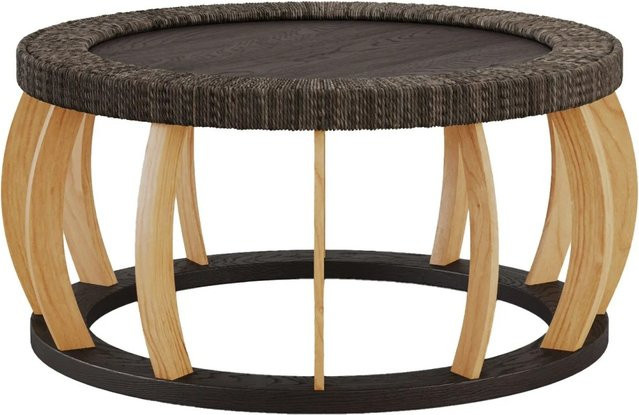okwish Couchtisch mit Rattan und gebogenen Beinen in Schwarz, B/T/H: 90 x 90 x 43 cm - Bild 1