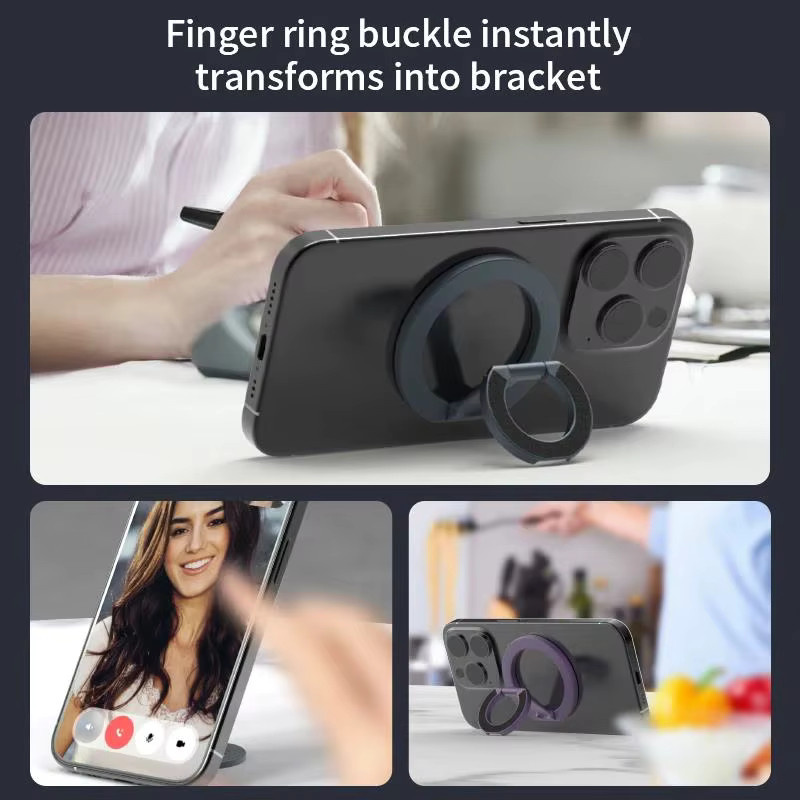 Mrgabwte Doppelseitiger magnetischer Telefon-Fingerringhalter mit 360-Grad-Drehung und Handy-Ständer für MagSafe, erhältlich in Blau und Schwarz - Bild 5