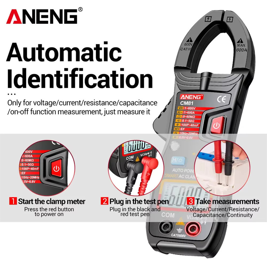 ANENG Zangenmessgerät Multimeter CM81 600A und CM80 500A für AC/DC Spannung, Widerstandsmessung, Diode und NCV berührungslose Messung - Bild 5