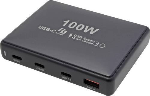 VALUE USB Ladegerät 100W mit 1x USB-A und 3x USB-C, GaN Technologie, USB Power Delivery und Qualcomm Quick Charge, Schwarz - Bild 1