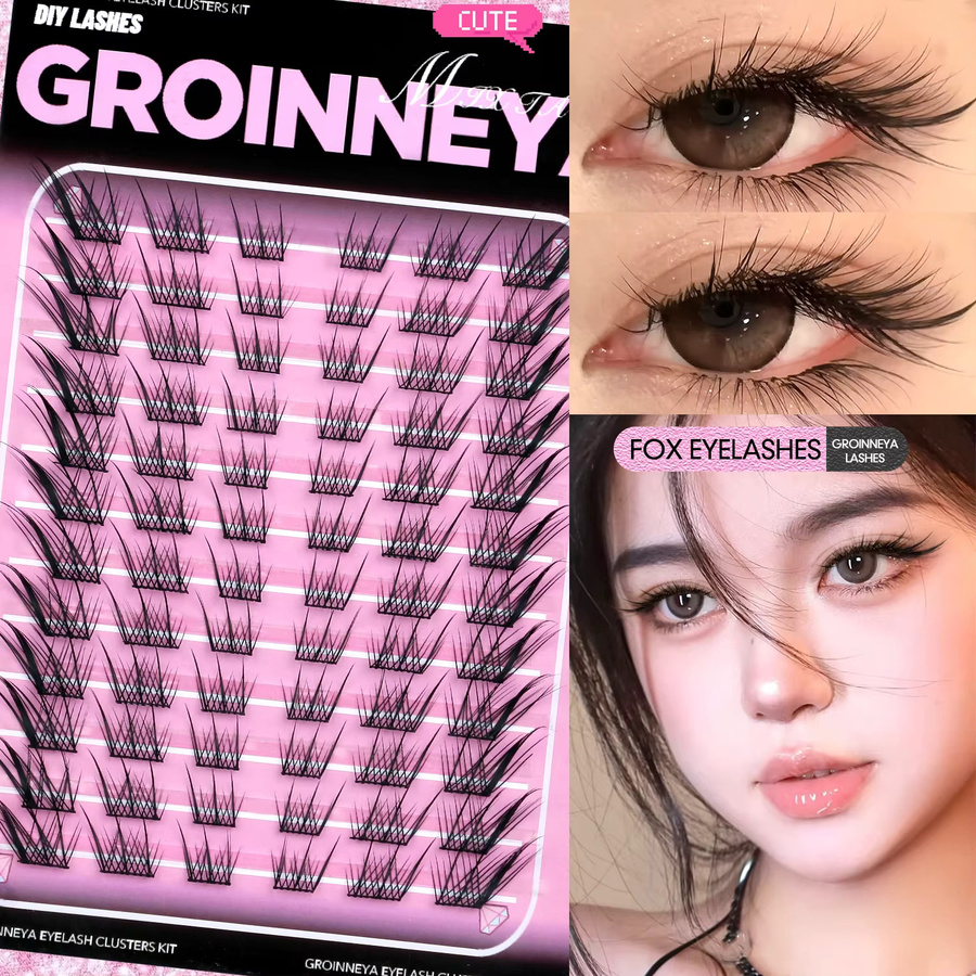 GROINNEYA Wimperncluster Set, Katzenwimpern, natürlich - Bild 2
