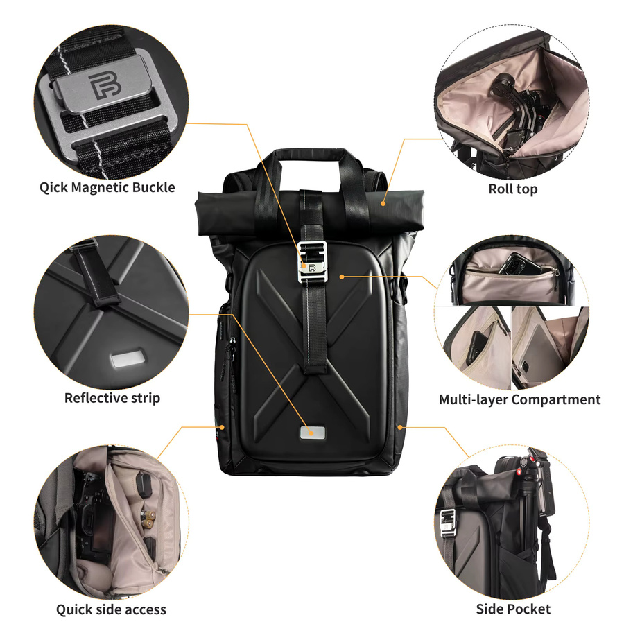 Besnfoto Wasserdichter Hartschalen-Fotografie-Rucksack für DJI-Drohnen und DSLR-Kameras in Schwarz - Bild 3