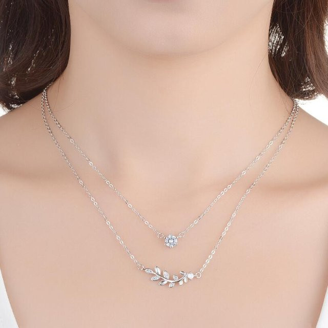 Halskette 925 Sterlingsilber, Mikro-Zirkonia-Blatt, Damen - Bild 1