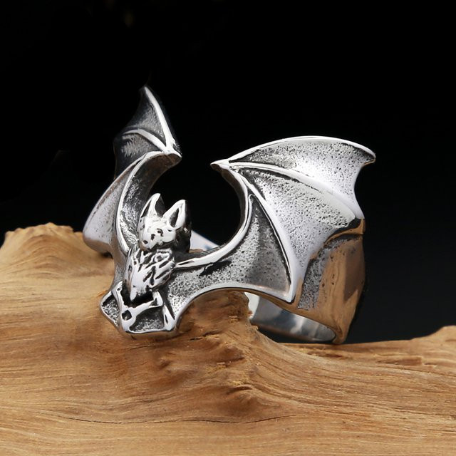 owlucky Fledermaus Ring, Edelstahl, Silber, Unisex, Vintage - Bild 1