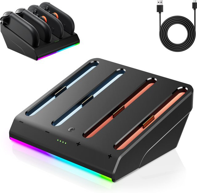 aolion Ladestation und Dockingstation für Nintendo Switch 2 inklusive Ladekabel und Controller-Ladegerät mit Kontrollleuchte in Schwarz oder Blau - Bild 1