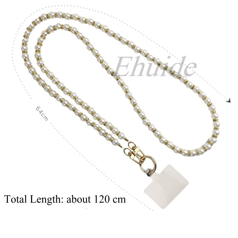 EHUIDE Telefon-Lanyard mit handbestickten Perlen und Diamant-Design in Weiß als universelle Umhängekette für deine Handyhülle - Bild 2