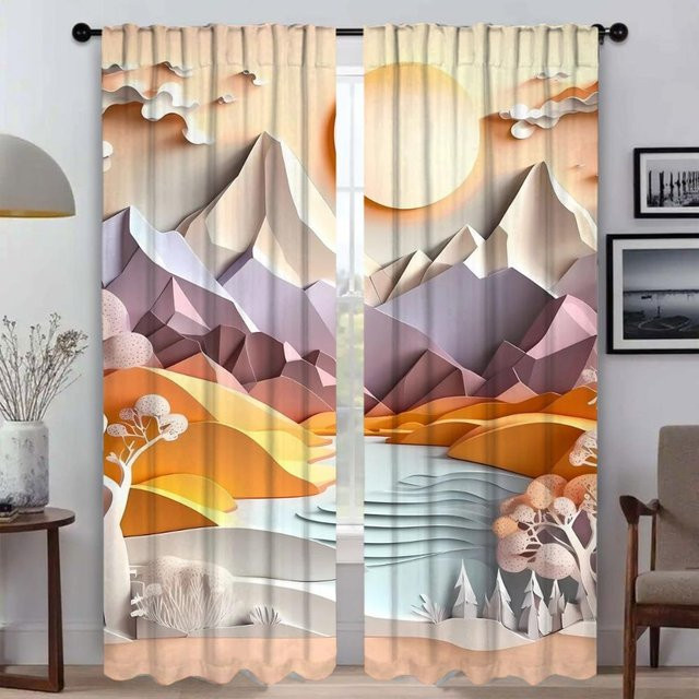 Landschaftskunst Raumteiler und Verdunkelungsvorhänge aus Tüll, 2 Paneele, Mehrfarbig, B: 60 cm, H: 90 cm - Bild 1