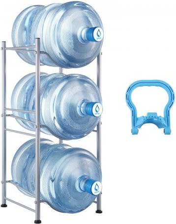 VEVOR Wasserkrughalter aus Eisen für 3 Wasserflaschen à 5 Gallonen, 3-stufiges Wasserflaschenregal in Silber - Bild 1