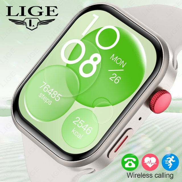 LIGE Smartwatch mit 2,01 Zoll HD-Bildschirm, Bluetooth Telefonie, Fitness Tracker für Damen und Herren, Beige - Bild 1