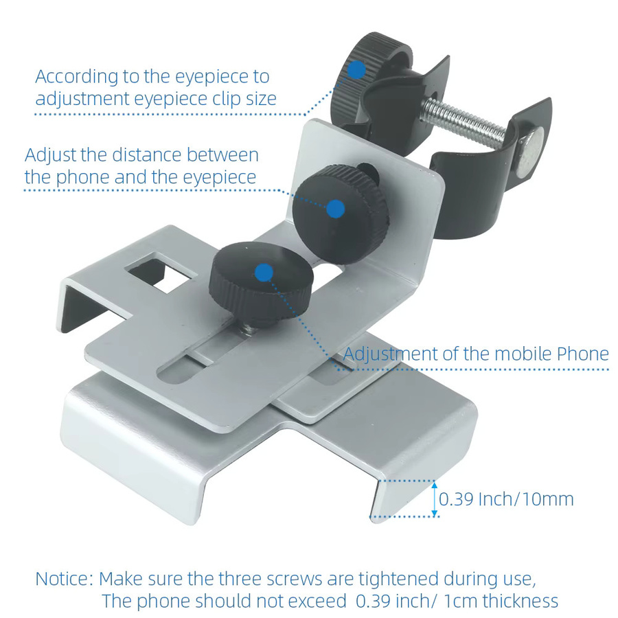EYSDON Smartphone-Adapter aus Metall in Silber für Mikroskop, Fernglas, Spektiv, Monokular und Teleskop - Bild 2