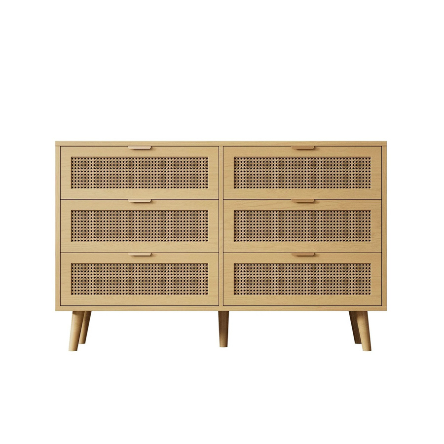 PXloue Sideboard Kommode mit 6 Schubladen in Walnuss, Retro-Design aus Holz, B/H/T: 120 x 76,5 x 40 cm - Bild 2