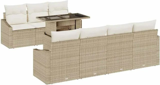 vidaXL 8-teiliges Garten-Sofa-Set aus Poly Rattan in Beige mit Kissen und Tisch - Bild 1