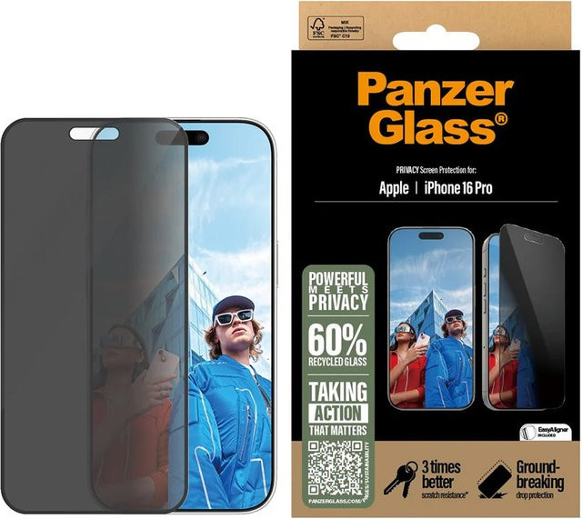 PanzerGlass Privacy Displayschutz Ultra-Wide Fit Schutzfolie für Apple iPhone 16 Pro, transparent - Bild 3