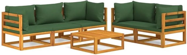 vidaXL 6-tlg Garten-Lounge-Set aus Akazien-Massivholz mit grünen Polsterkissen in L-Form - Bild 1