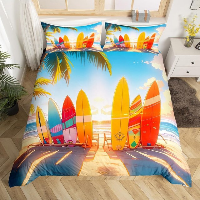 Flylo Bettwäsche Set Meeresbrandung mit Strand- und Palmenmotiv, Mehrfarbig, B/H: 70 x 133 cm - Bild 1
