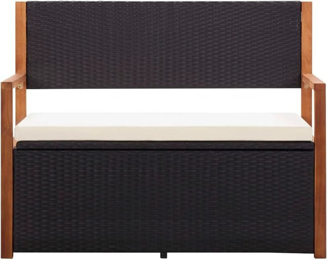vidaXL Gartenbank mit Stauraum aus Poly Rattan und Akazien-Massivholz in Schwarz, Breite: 115 cm - Bild 1