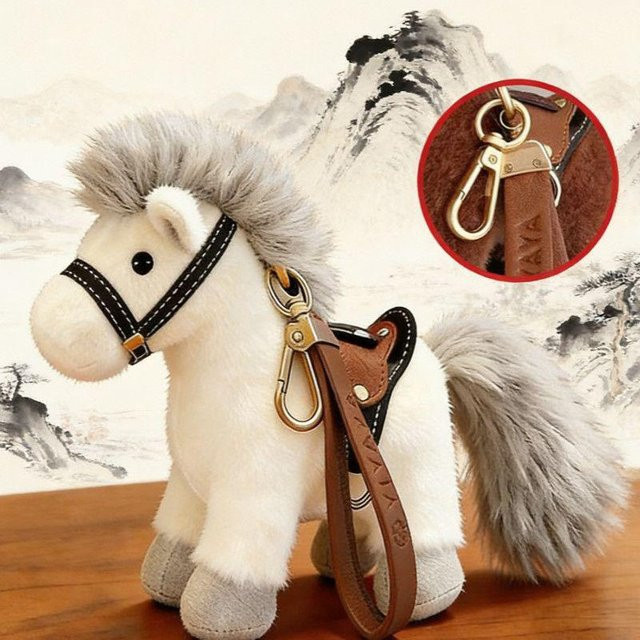 Pferde-Plüsch-Schlüsselanhänger, Stofftier, Lederriemen, Unisex, 25cm - Bild 1